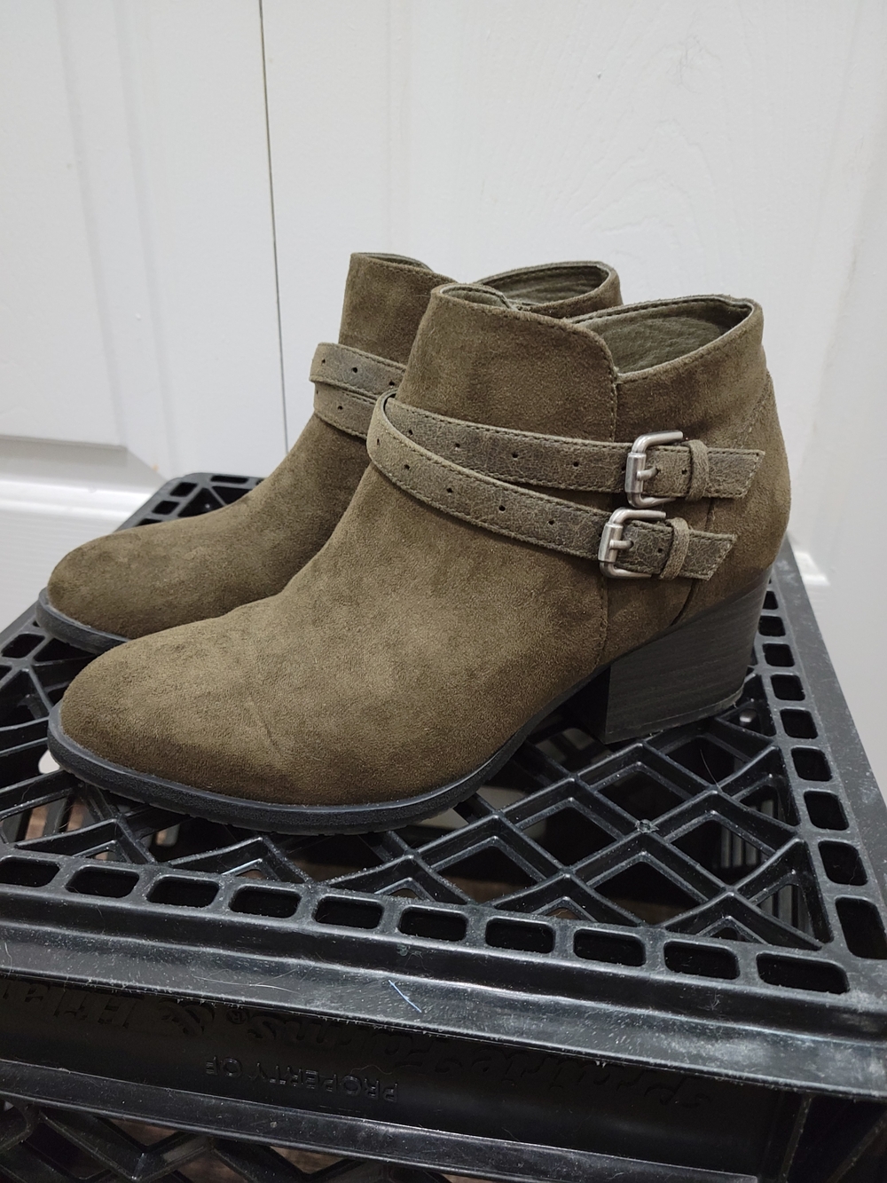 Sonoma Esme Olive Green Suede Double-Buckle Ankle Booties - Picture 1 of 14